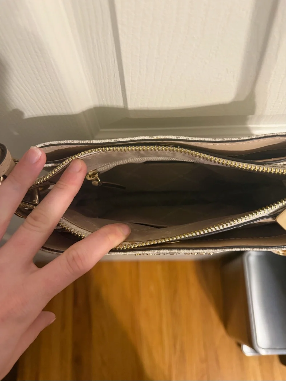 Michael Kors Cream/Acorn Logo Crossbody with Gold Hardware